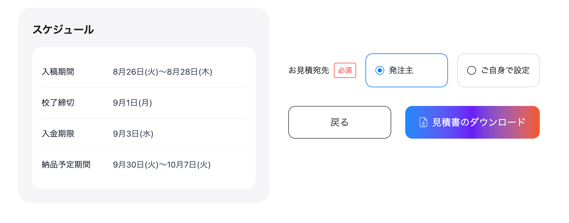 7.見積り結果と製造スケジュールが表示されます。 - 画像1